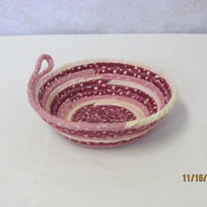 Round Pink And Burgundy Cotton Fabric Coil Bowl..