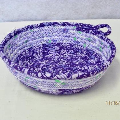Purple And Lavender Round Cotton Fabric Coil Bowl..