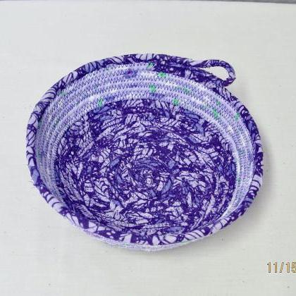 Purple And Lavender Round Cotton Fabric Coil Bowl..