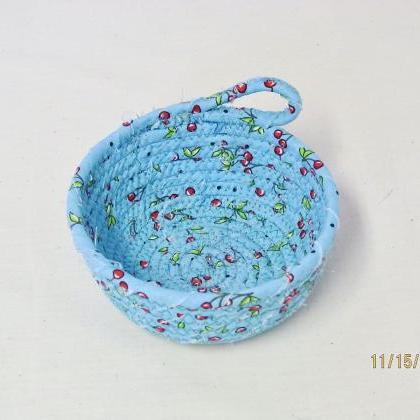 Small Round Blue Cotton Fabric Coil Bowl Basket