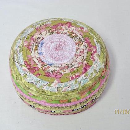 Pink And Green Cotton Fabric Coil Bowl Basket