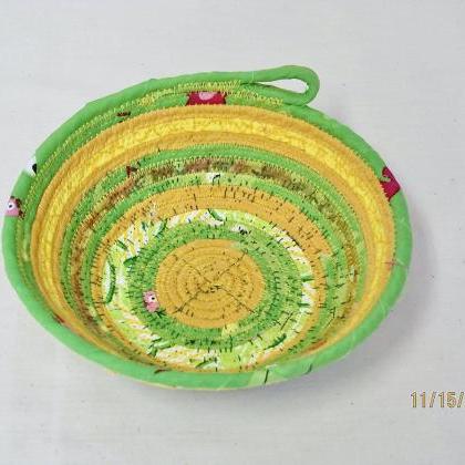 Yellow And Green Cotton Fabric Coil Bowl Basket