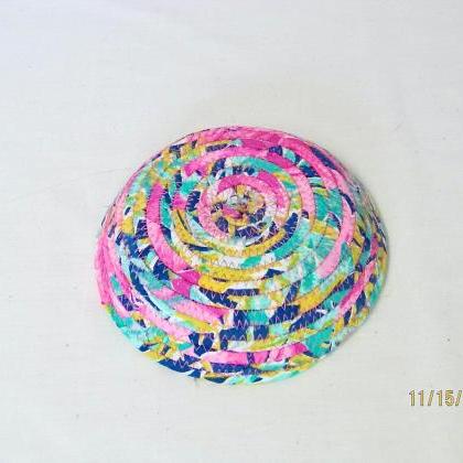 Pink Green Blue Cotton Fabric Coil Bowl Basket