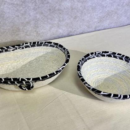 Set Of 2 Cotton Fabric Coil Bowls Baskets White..