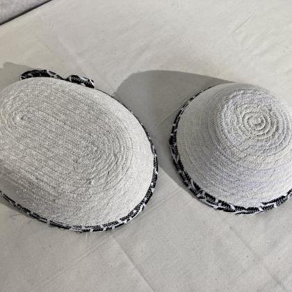 Set Of 2 Cotton Fabric Coil Bowls Baskets White..