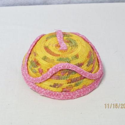 Yellow And Pink Cotton Fabric Coil Bowl