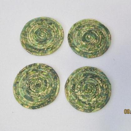 Green And Gold Coaster Set Of Four Cotton Fabric..