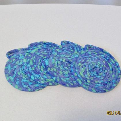 Blue Purple And Green Round Coaster Set Of Four..