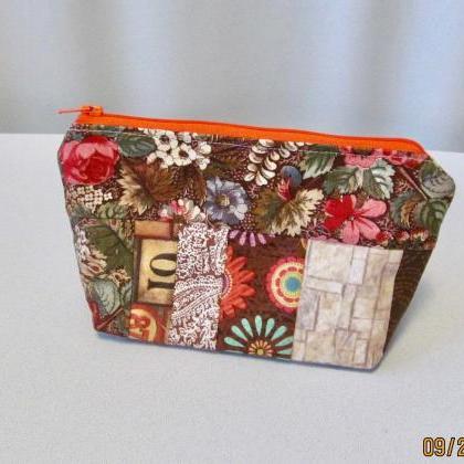 Brown And Orange Zippered Bag Pouch For..