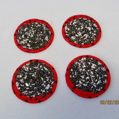 Set Of Four Red And Black Cotton Fabric Coasters