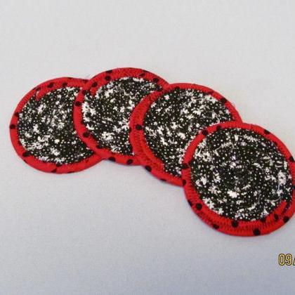 Set Of Four Red And Black Cotton Fabric Coasters