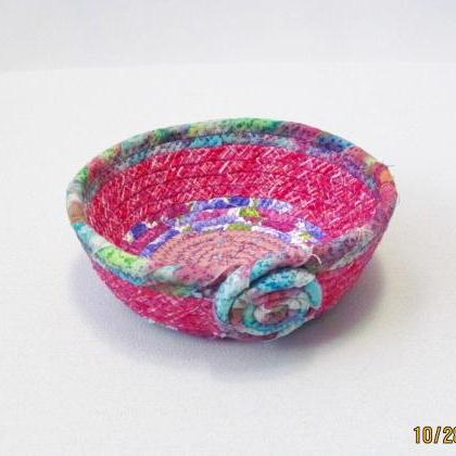 Cotton Fabric Coil Cord Bowl Basket Pinks And..