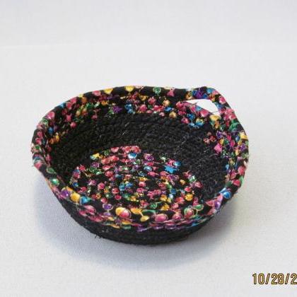 Cotton Fabric Coil Bowl Black Multi-color