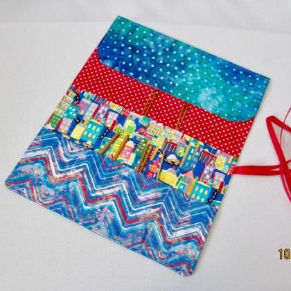 Blue And Red Cotton Fabric Rollup Knitting Needle/..