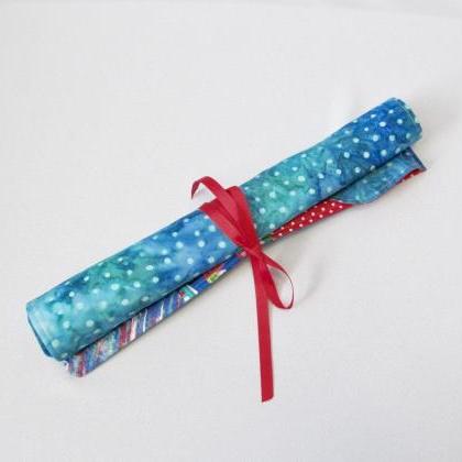 Blue And Red Cotton Fabric Rollup Knitting Needle/..