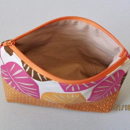 Zippered Notions/makeup Bag, Orange, Pink, Brown