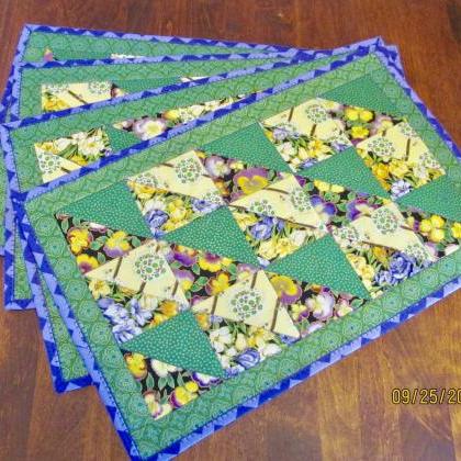 Placemat Set Of Four Quilted Cotton Fabric Green,..