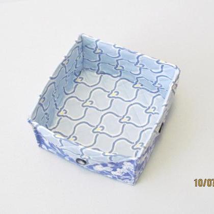 Quilted Cotton Fabric Storage Box Square Blues