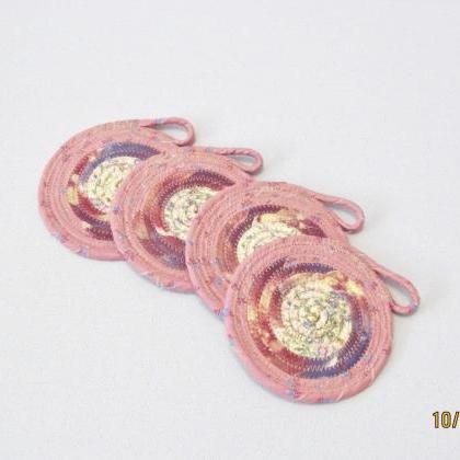 Cotton Fabric Coil Coaster Set Of Four Pink And..