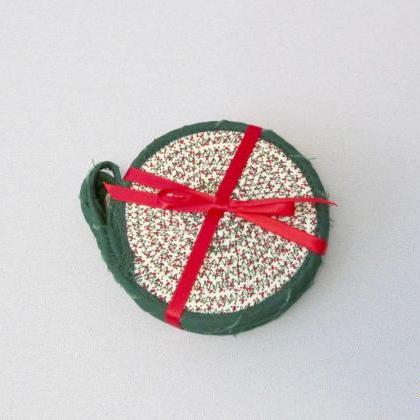 Set Of Four Cotton Fabric Coasters Red And Green..