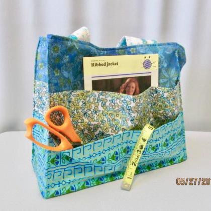 Aqua And Green Cotton Fabric Knit/crochet Project..