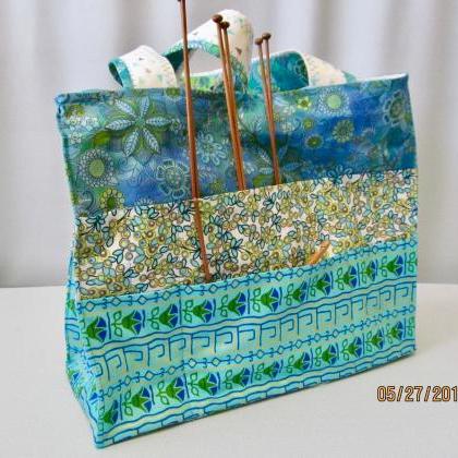 Aqua And Green Cotton Fabric Knit/crochet Project..