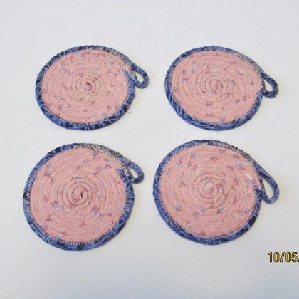 Coaster Set Of Four Cotton Fabric Coil Pink And..