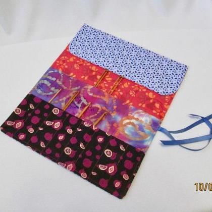 Cotton Fabric Knit/crochet Needle Holder Blue And..