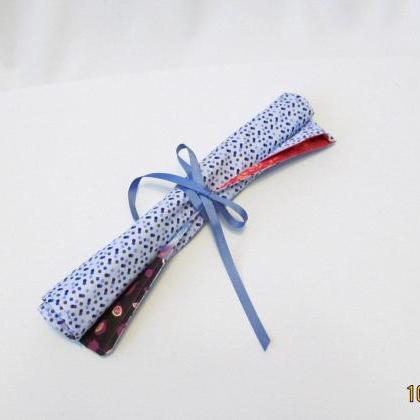 Cotton Fabric Knit/crochet Needle Holder Blue And..