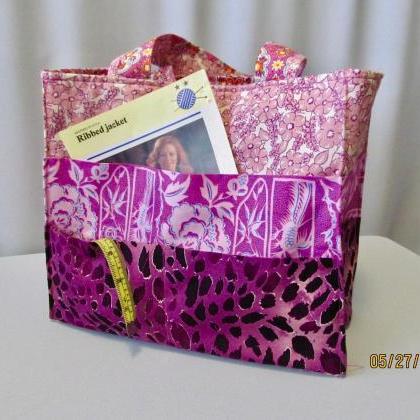 Cotton Fabric Knit/crochet Project Bag With Needle..