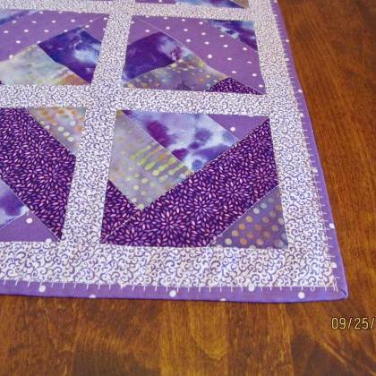 Purple Lavender Table Runner Topper Quilted Cotton..