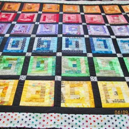 Lap Throw Quilt Rainbow Colors Log Cabin Pattern..