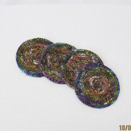 Set Of Four Fabric Coasters Cotton Cord Coil..