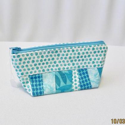 Turquoise Zippered Makeup Notions Bag Cotton..