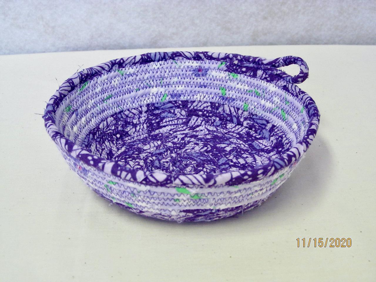 Purple And Lavender Round Cotton Fabric Coil Bowl Basket