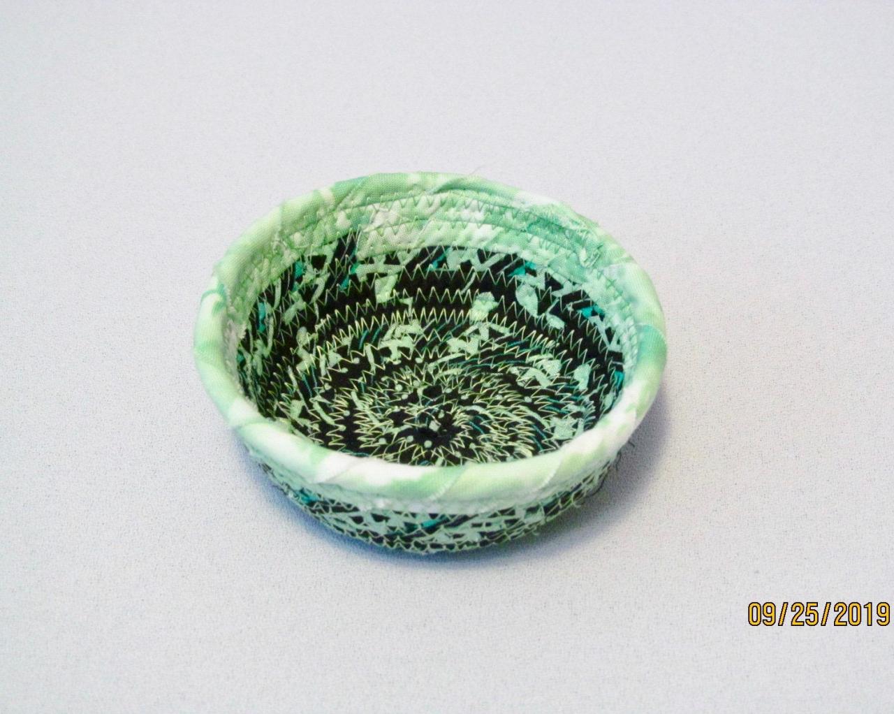 Green And Black Cotton Fabric Coil Bowl