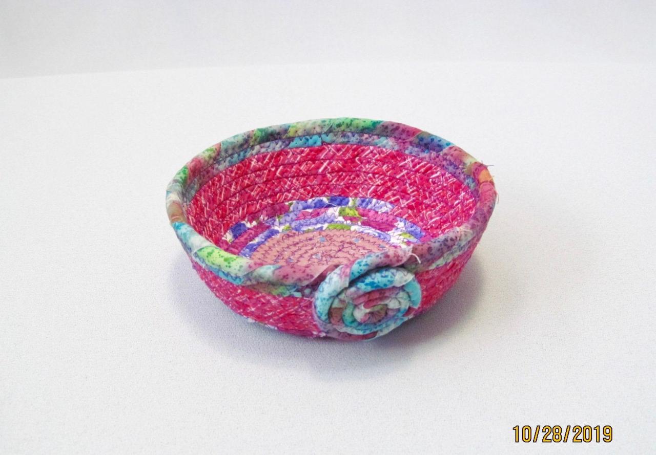Cotton Fabric Coil Cord Bowl Basket Pinks And Purples
