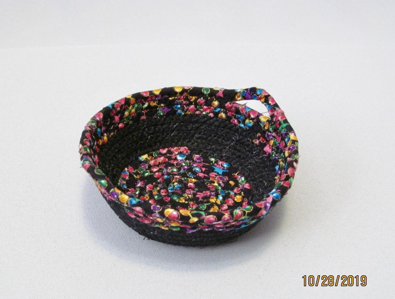 Cotton Fabric Coil Bowl Black Multi-color