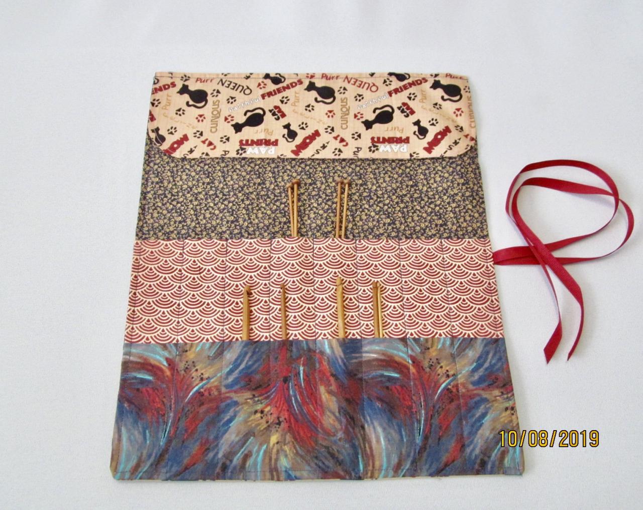Knitting Needle/crochet Hook Organizer Holder Cotton Fabric