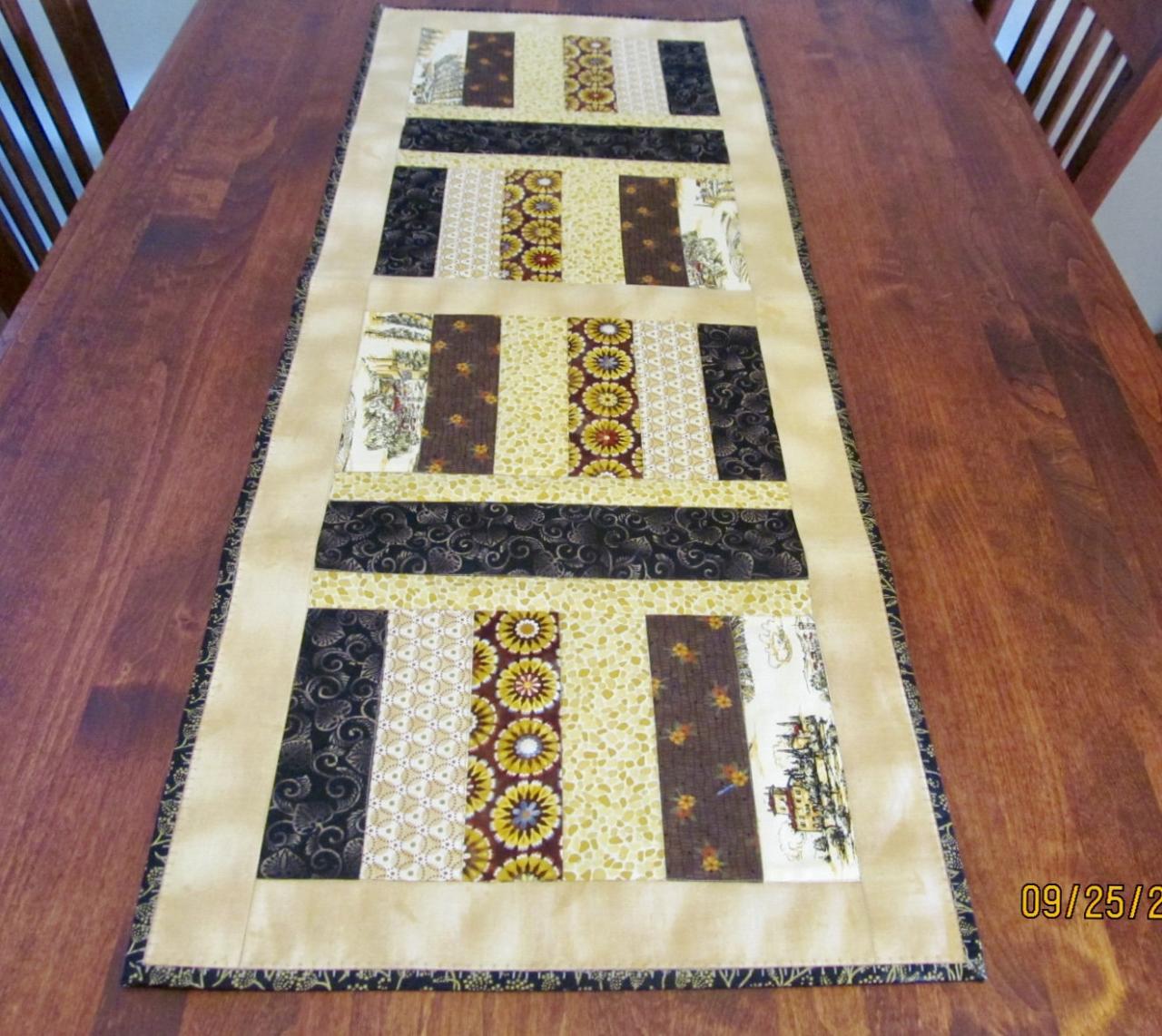 Table Runner In Gold And Brown Cotton Quilted