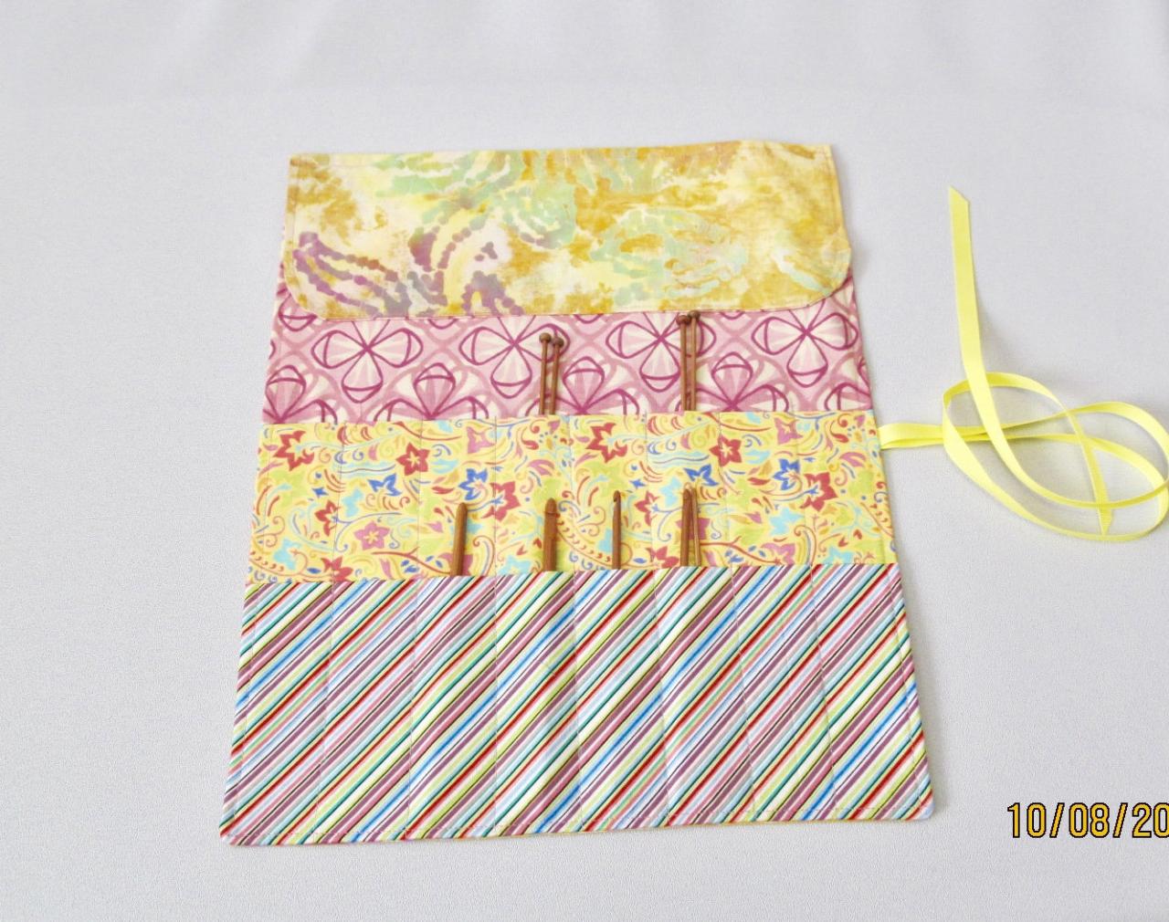 Knitting Needle/ Crochet Hook Organizer Yellow And Pink