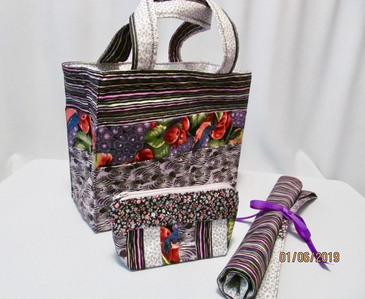 Knit/crochet Project Bag With Needle Organizer And Notions Bag