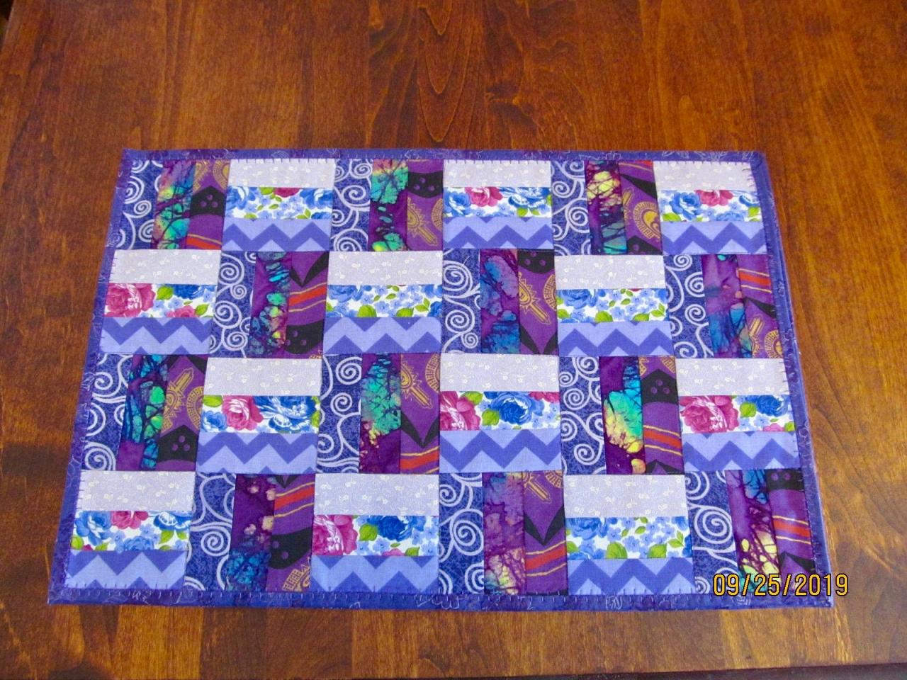 Quilted Cotton Fabric Placemat Set Of Two Purples