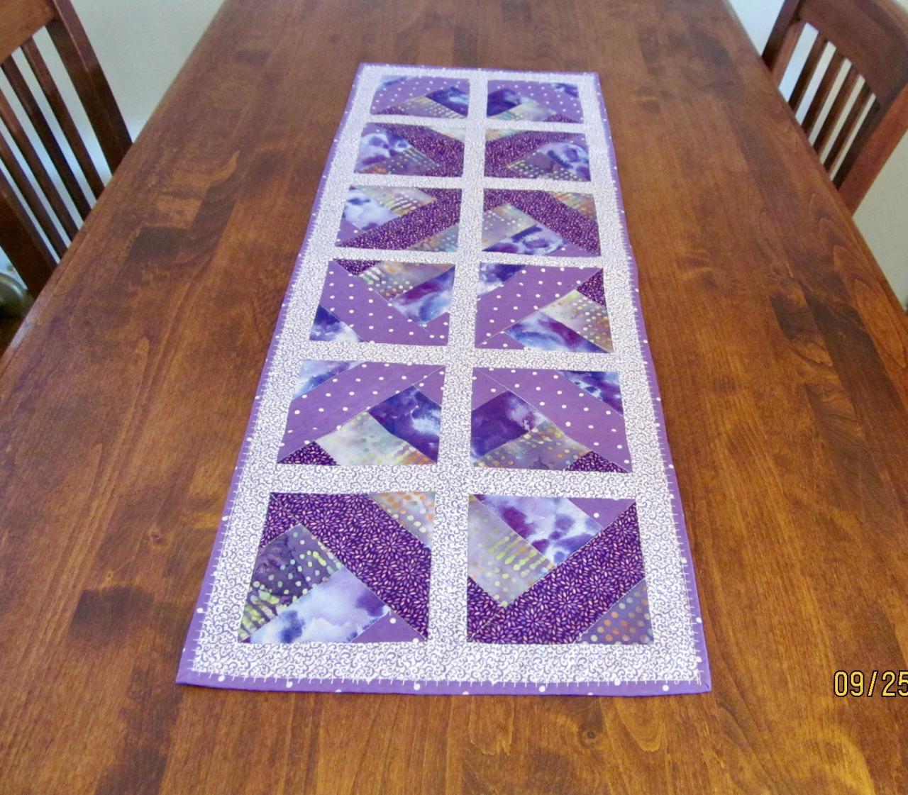 Purple Lavender Table Runner Topper Quilted Cotton Fabric